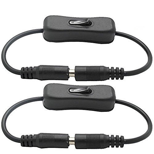SoundOriginal 2pcs LED Strip Light Inline On/Off Switch Cable DC Jack 5.5x2.1mm Male to Female Connector, DC Jack Switch, LED Tape Light Connector, 12V Inline Rocker Switch DC Power Adapter Connector