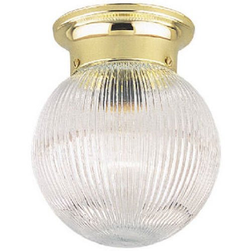 Westinghouse 6669200 One-Light Flush-Mount Interior Ceiling Fixture, Polished Brass Finish with Crystal Ribbed Glass Globe
