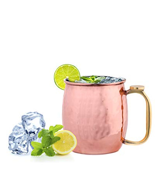 ARTISANS VILLAGE Moscow Mule Copper Mugs, 100% HANDCRAFTED, Food-safe Copper Mugs with Brass Handle and Stainless-Steel Lining, Highest Quality Cocktail (Set of 2, Hammered Thumb Support)