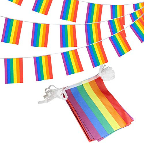 Anley Rainbow Flag LGBT Pride String Flag - Banners for Human Rights, Gay Lesbian Pride, Bars Decoration - 33 Feet 32 Flags