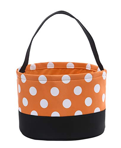 E-FirstFeeling Halloween Candy Bags Trick or Treat Bags Halloween Basket Goody Gift Bucket Tote (White Dots-Black Bottom)