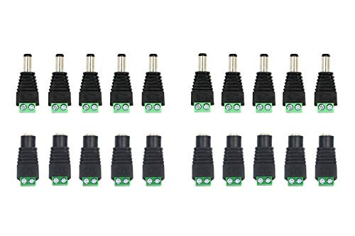 COOBL 10 Male + 10 Female DC Power Adapter Connector Plug,5.5mm x 2.1mm 12V for CCTV Security Camera, LED Strip Light, DVR