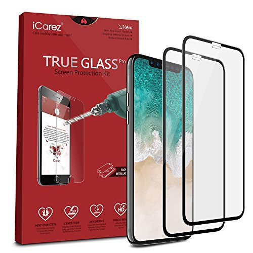 iCarez [Full Coverage Tempered Glass Screen Protector for iPhone X/Xs 5.8-Inch (Case Friendly) Easy Install [2 Pack 0.3MM 9H 2.5D]
