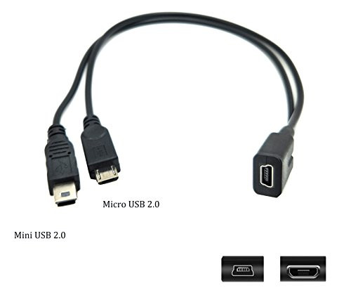 Duttek Mini USB Y Splitter Cable, Mini USB female to Micro USB Male and Mini USB Male 2 in 1 Splitter Male to Female Charging Cable Cord -Black (10inch/30cm)