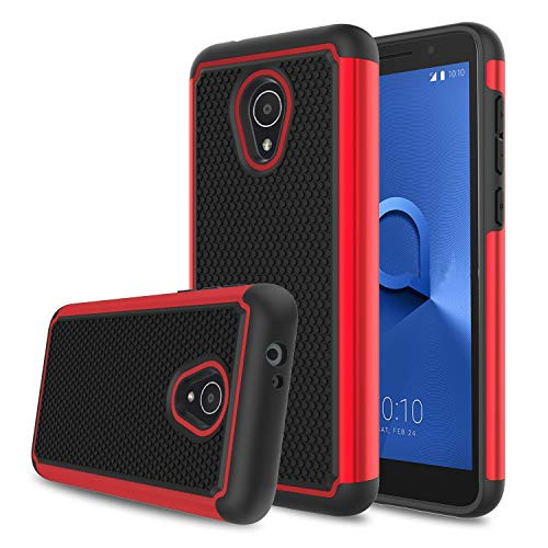 Alcatel TCL LX Case(A502DL), Alcatel 1X Evolve Case, Alcatel Ideal Xtra Case, Elegant Choise Hybrid Dual Layer Shock Absorbing Anti-Scratch Rugged Bumper Armor Defender Protective Case Cover (Red)