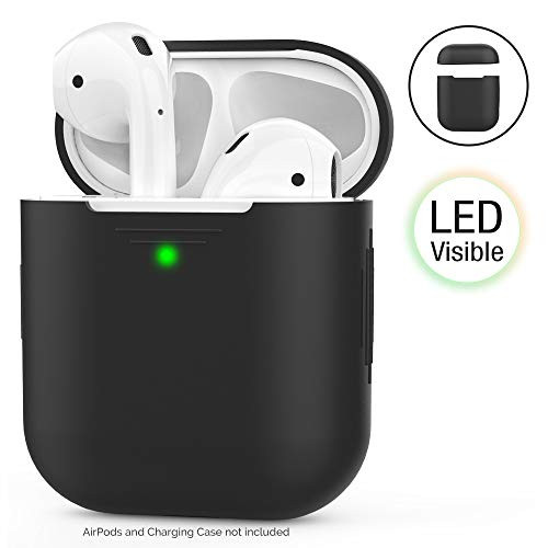AhaStyle AirPods Case [Front LED Visible] Silicone Compatible with Apple AirPods 2 (2019)(Without Carabiner, Black)