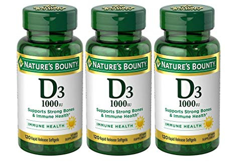 Nature's Bounty Vitamin D3 Pills and Supplement, Supports Bone Health and Immune System, 1000iu, 120 Softgels, 3 Pack