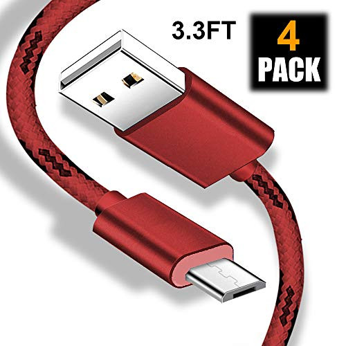 Micro USB Cable Android, Housailei Micro USB to USB 2.0 Cable (4Pack,3.3Ft) Nylon Braided Sync and Fast Charging Cable for Android Smartphones(red Color)