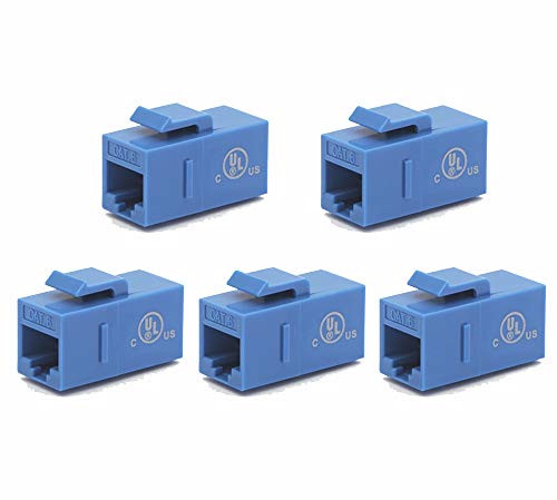 VCE [UL Listed] 5-Pack CAT6 Keystone Coupler,RJ45 Female to Female Insert Coupler, UTP Keystone Inline Coupler-Blue