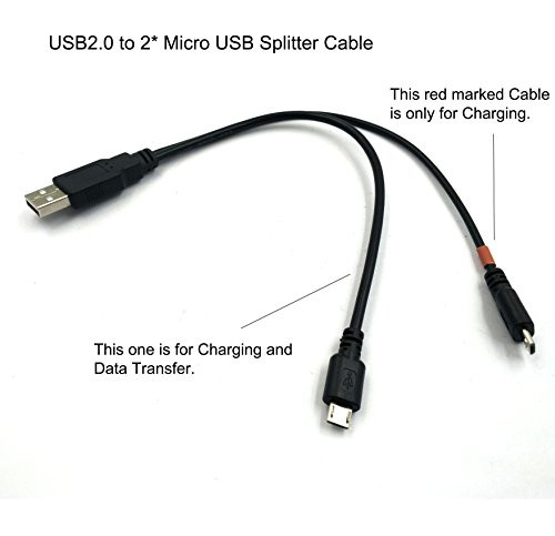 Duttek USB 2.0 to Micro USB Splitter Cable, 25CM/10inch USB 2.0 A Male to 2 Double Micro USB Male 1 to 2 Y Splitter High Speed Charging & Data Sync Cable Cord (Only One Side for Data Sync)
