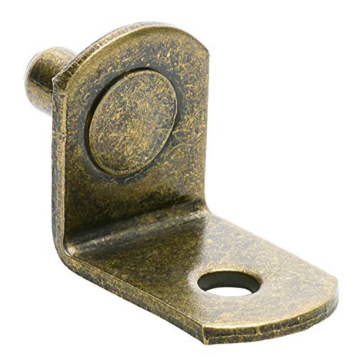 1/4" Bracket Style Cabinet Shelf Support Pegs with Hole - Antique Brass - Box of 25