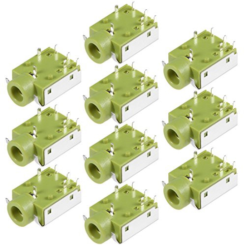 uxcell 10Pcs PCB Mount 3.5mm 6 Pin Socket Headphone Stereo Jack Audio Video Connector Green PJ343