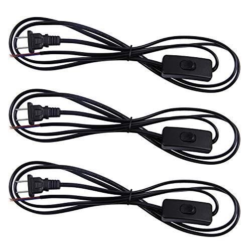 Aneco 3 Pack Lamp Cord Set with Molded Plug Lamp Extension Cord With On/Off Switch Stripped Ends Ready for Wiring, 5.9 Feet, Black