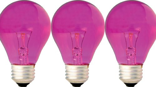 GE Lighting 47627 25-Watt Pink A19 Light Bulb with Medium Base, 3-Pack