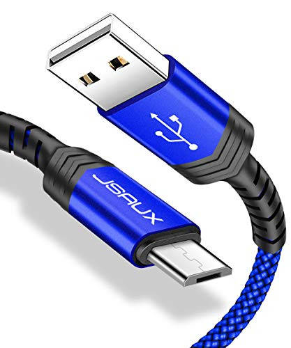 JSAUX Micro USB Cable Android Charger, (2-Pack 6.6FT) Micro USB Android Charger Cable Nylon Braided Cord Compatible with Samsung Galaxy S7 S6 J7 Note 5, Kindle, Xbox, PS4 and More-Blue