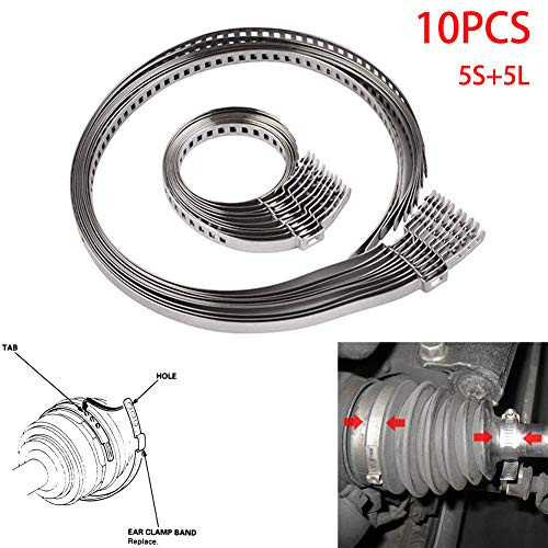 Motoparty Universal Adjustable AXLE CV Joint Boot Crimp Clamp Kit,Stainless Steel,10pcs(5pc Small+5pcs Large) Clamp Kit