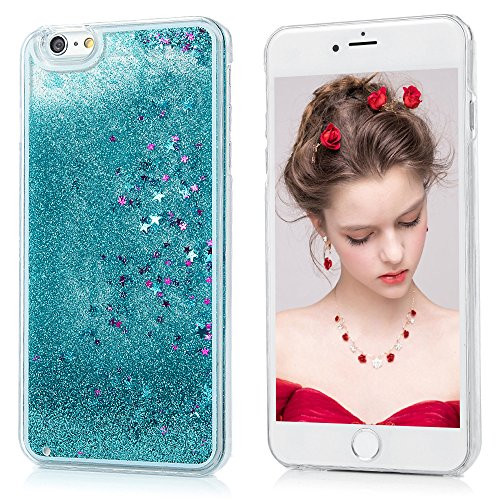 Case for iPhone 6 Plus, iPhone 6S Plus Case Transparent Clear PC Hard Plastic Shell Bling Sparkle Glitter Quicksand and Cute Star Flowing Liquid Cover for iPhone 6 Plus, 6S Plus (5.5") - Blue