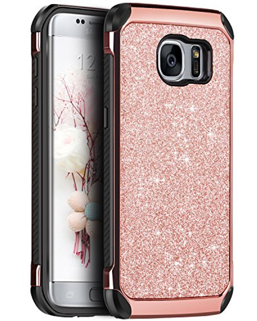 Case for Galaxy S7 Edge, BENTOBEN Luxury Glitter Bling 2 in 1 Hybrid Hard Covers Laminated Sparkly Shiny Faux Leather Chrome Shockproof Bumper Protective Case for Samsung Galaxy S7 Edge, Rose Gold Case for Galaxy S7 Edge, BENTOBEN Luxury Glitter Bling 2 in 1 Hybrid Hard Covers Laminated Sparkly Shiny Faux Leather Chrome Shockproof Bumper Protective Case for Samsung Galaxy S7 Edge, Rose Gold