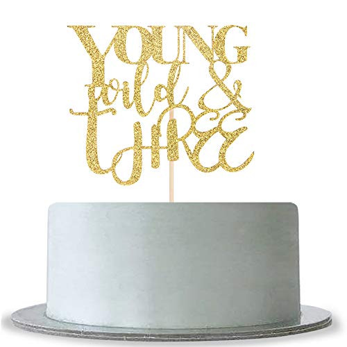 Young Wild & Three Cake Topper for Happy 3rd Birthday,Boy or Girl Third Birthday Party Decorations Gold Glitter Young Wild & Three Cake Topper for Happy 3rd Birthday,Boy or Girl Third Birthday Party Decorations Gold Glitter