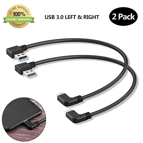 USB C 90 Degree Right Angle Cable Extension USB 3.0 Type c Cable Left & Right Angle Male for Data Sync and Charging by Oxsubor(1ft)(2 Pack)