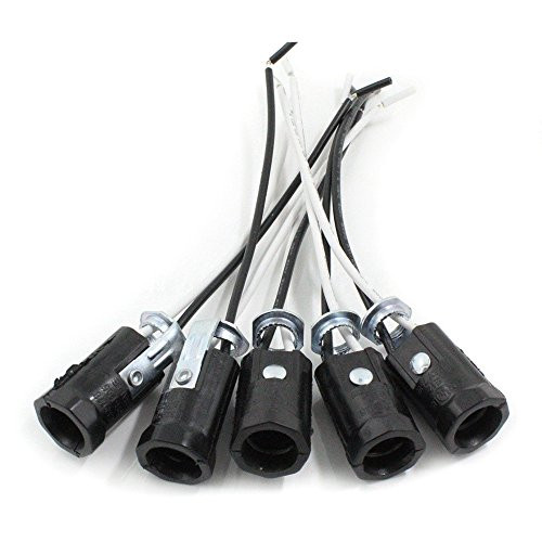 EFINEHOME 5 Pack Candle Candelabra Base Lamp Holder Light Socket, UL Listed E12 Lamp Socket Replacement, Keyless Phenolic, 6 Inch Wire Leads