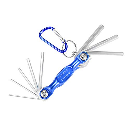 uxcell Hex Key Set, 8 in 1 Folding Combination Wrench for Repair Tool Blue Small