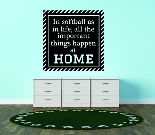 Design with Vinyl RAD 932 1 in Softball As in Life, All The Important Things Happen at Home Quote Sports Wall Decal, Black, 12 x 12"