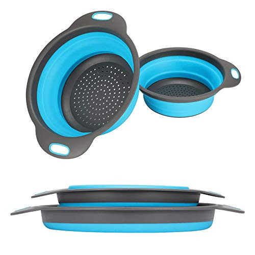 Kitchen Collapsible Colander?2019 New Version?Colander Strainer Over The Sink Vegetable/Fruit Colanders Strainers With Extendable Handles, Folding Strainer for Kitchen (Blue)