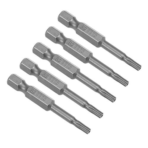 uxcell 5Pcs 1/4 inches Hex Shank 50mm Length Magnetic Torx Security Head T15 Screwdriver Bits S2 Alloy Steel