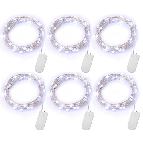 YIHONG 6 PCS Fairy Lights Battery Operated String Lights Led Moon Lights 7.2ft 20 LEDs White Firefly Lights Starry String Light for DIY Costume Wedding Easter Party Table Centerpiece Decor White