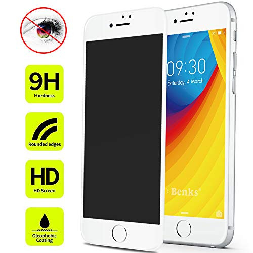 iPhone 8 Plus 7 Plus Anti Spy Screen Protector Tempered Glass, Benks Privacy Protective Film with Unbreakable Soft Frame and 0.23mm 3D Curve Edge Full Coverage (White for Apple iPhone8 Plus, 5.5-Inch)