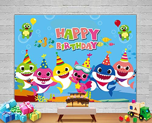 Baby Shark Photography Backdrop Shark Family Underwater World Background Happy Birthday Party Banner Supplies Photo Booth Props 5x3ft