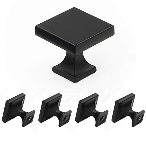 homdiy Black Cabinet Knobs 5 Pack HD6785BK Soild WxW:1-1/10 inch Metal Drawer Knobs Black Kitchen Cabinet Hardware Black Drawer Pulls and Knobs for Kitchen Cabinets