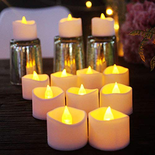 Battery Operated LED Tea Lights, Flameless Votive Tealights Candle with Warm Amber Flickering Bulb Light,Pack of 24,Small Electric Fake Tea Candle Realistic for Wedding, Table,Outdoor,Gift