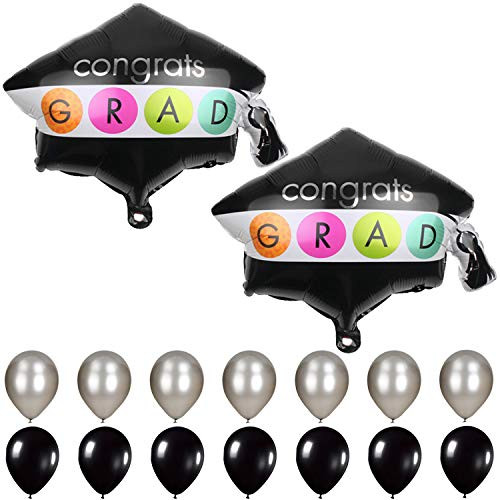Graduation Cap Balloon, Congrats Grad - Black, White and Silver Latex Balloons - Graduation Party Supplies 2019 and Graduation Decorations - Helium Supported Foil Mylar Ballon - Cap Shape Grad Balloon Graduation Cap Balloon, Congrats Grad - Black, White and Silver Latex Balloons - Graduation Party Supplies 2019 and Graduation Decorations - Helium Supported Foil Mylar Ballon - Cap Shape Grad Balloon
