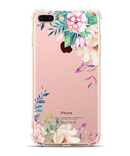 iPhone 7 Plus Case iPhone 8 Plus Case Hepix Clear Soft Flexible TPU Watercolor Bloom Flowers Floral Print Back Cover for iPhone 7 Plus iPhone 8 Plus