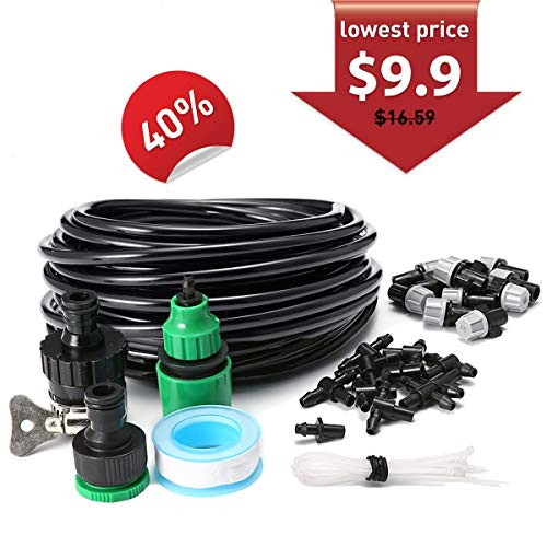 AGSIVO Home Garden Patio Misting Micro Flow Drip Irrigation Misting Cooling System Plastic Mist Nozzle Sprinkler Micro Blubber for Patio Garden Greenhouse Trampoline (10M Misting System Kit)