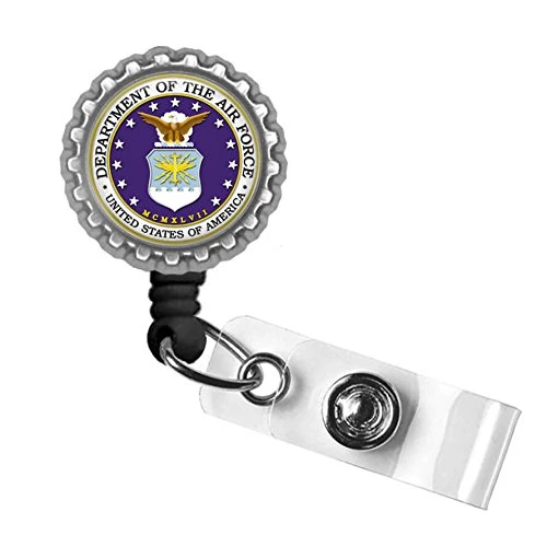 Air Force Military Silver Retractable ID Tag Holder Badge Reel by Geek Badges