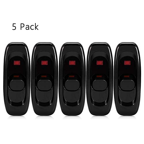 Light Switch, 5Pcs Appliance Switch ON/OFF Button Inline Cord Cable Switch with LED Indicator Black for Table Lamp Desk Light Bed Lamp AC 250V 10A (Black)