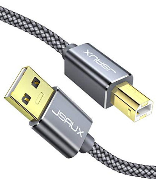 Printer Cable, JSAUX 15ft USB 2.0 Type A Male to B Male Printer Scanner Cord High Speed Compatible with HP, Canon, Lexmark, Epson, Dell, Xerox, Samsung and More (Grey)