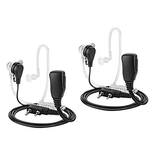 TOMSENN 2-Pin Covert Acoustic Tube Walkie Talkie Earpiece  Two Way Radio Earpiece with a PTT Mic - Compatible with Walkie Talkie Headset Brands (Kenwood, Puxing, Wouxun, Baofeng)  Pack of 2