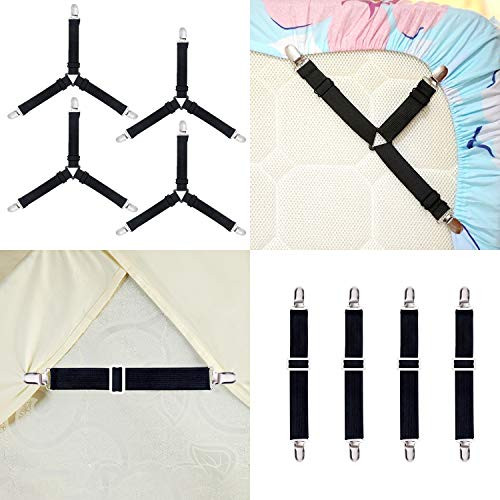 Ouddy Bed Sheet Holder Straps, Adjustable Bed Sheet Fastener and Triangle Elastic Mattress Sheet Clips Fitted Sheet Straps Fasteners Sheet Holders Suit for Bedding Mattress, Sofa Cushion