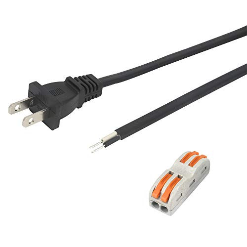 (UL LISTED) AC Power Cord Pigtail 2 Prong 18AWG, with Fast Connector, Replacement Power Cord Cable 120V AC Wall Plug, 3ft Cable Black, Pigtail Power Cable 10A, 1200W at 120VAC