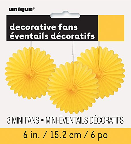 6" Mini Yellow Tissue Paper Fan Decorations, 3ct