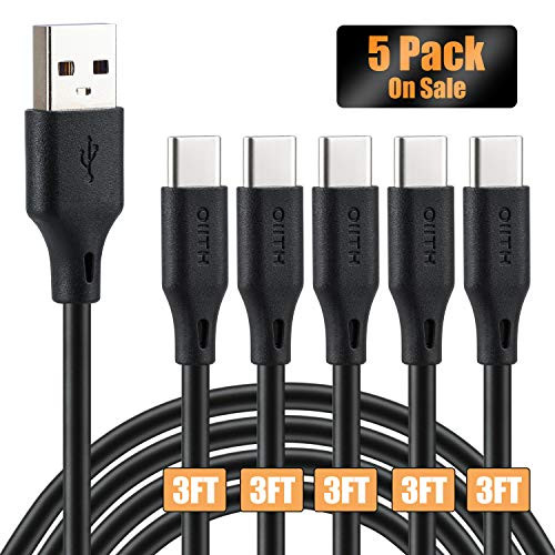 USB Type C Cable, OIITH 5Pack 3Ft USB A to USB C Charger Cable, Fast Charging Cord Compatible for Samsung Galaxy S9 Note 9 8 S8 S10 Plus, Google Pixel XL 3, LG G7 thinQ V20, Moto Z, Z3(Black)