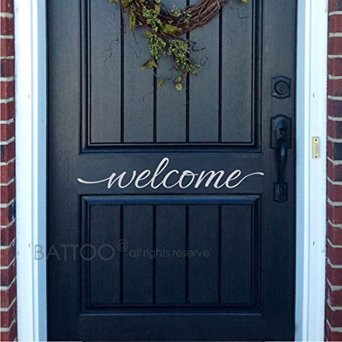 BATTOO Welcome Door Vinyl Decal - Welcome Front Door Sticker - Welcome Door Decal - Welcome Sticker - Vinyl Decal Door(White, 16" WX2.7 H) BATTOO Welcome Door Vinyl Decal - Welcome Front Door Sticker - Welcome Door Decal - Welcome Sticker - Vinyl Decal Door(White, 16" WX2.7 H)