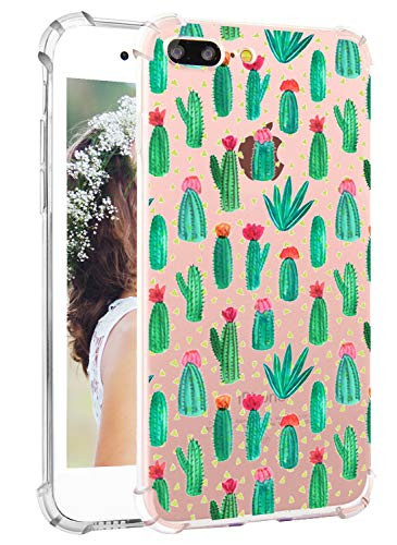 Hepix Cactus iPhone 8 Plus Case Cute Cacti iPhone 7 Plus Case, Clear Soft Flexible TPU Protective Bumper Back Case Shock Absorption for iPhone 7 Plus