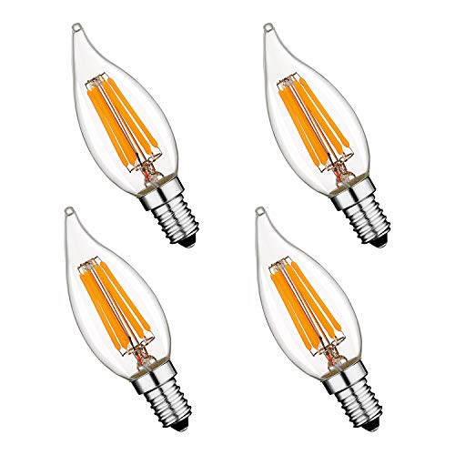 Keymit C32T 6W 600LM 5000K Daylight 60W Equivalent LED Candelabra Non-Dimmable Bulb for Chandelier Lighting 4Pack