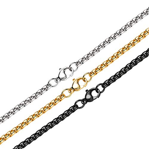 2MM 18k Real Gold Plated Black Square Rolo Chain Stainless Steel Round Box Chain Necklace Men Women Jewelry 2MM 18k Real Gold Plated Black Square Rolo Chain Stainless Steel Round Box Chain Necklace Men Women Jewelry