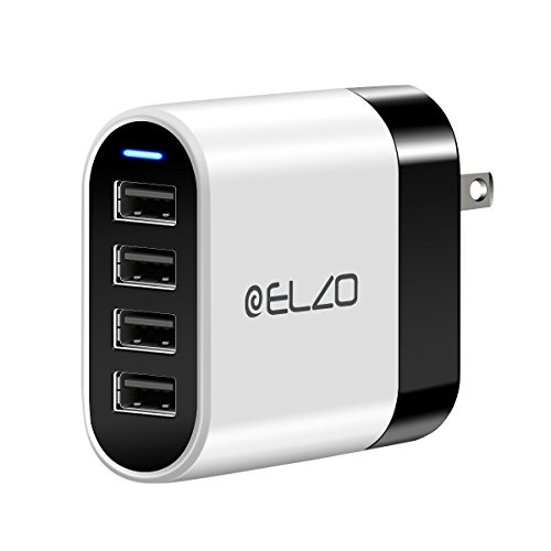 USB Charger, Elzo 32W 6.4A 4-Port USB Wall Charger Travel Adpator with Foldable Plug, iSmart 2.0 Technology Compatible with iPhone, iPad, Samsung, Android Phones, Tablets, Bluetooth Speakers